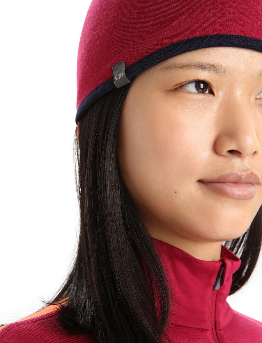 Women's Icebreaker Unisex Merino Pocket Beanie Hats Cherry / Midnight Navy | CA 1459DFMN